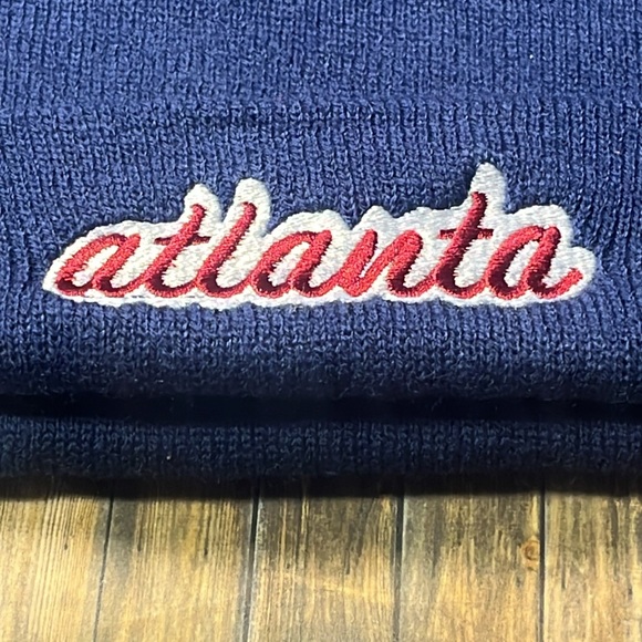 5for$10 Navy Atlanta 3D Embroidery Cuffed Knit Hat Beanie Toque Skull Cap NWT - Picture 2 of 4